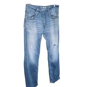 BKE Mens Jake Bootcut Medium Wash Light Distressing Whiskering Jeans Size 31R